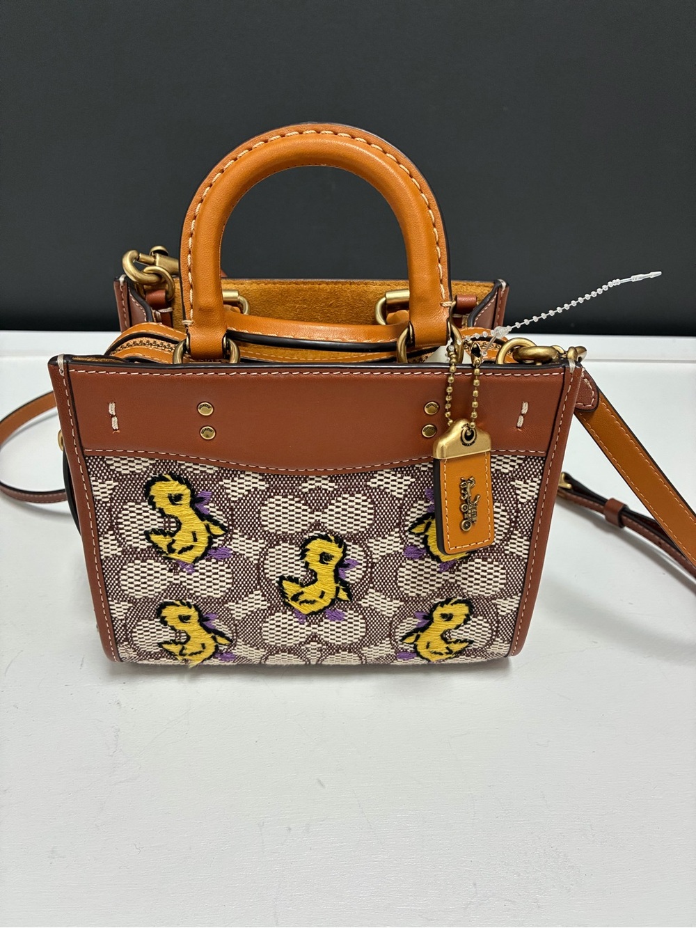 Coach Brown Signature Mini Tote with Yellow Duck Embroidery